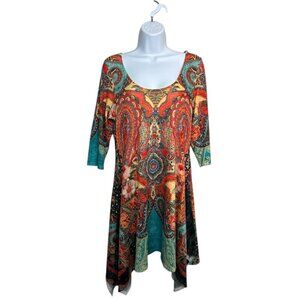 Amma Design Art To Wear Tunic Top Womens Artsy Floral Paisley Print Boho USA SzL
